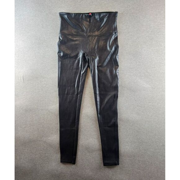 Spanx Ready To Wow‎ Faux Leather Leggings High Waist Black Women's Size XL 2437T - Picture 1 of 10